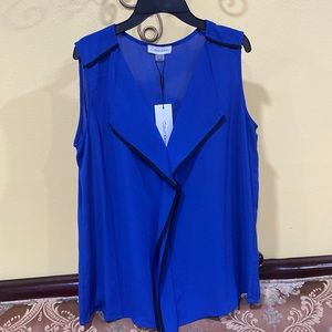 Calvin Klein Women's Sleeveless Ruffle Front Tipped Blouse